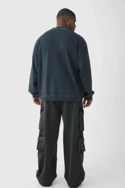 Plus Oversized Extended Neck Acid Wash Sweatshirt