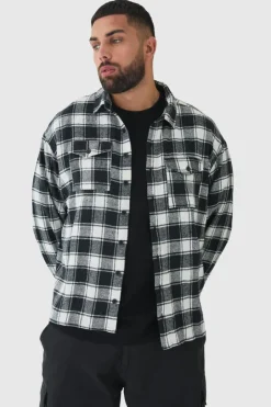 Plus Oversized Fit Large Scale Mono Brushed Checked Shirt