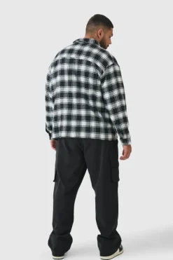 Plus Oversized Fit Large Scale Mono Brushed Checked Shirt