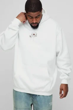 Plus Oversized Floral Embroidered Hoodie