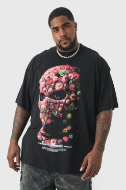Plus Oversized Floral Mask T-shirt