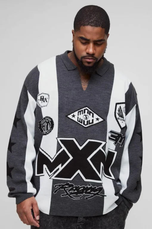 Plus Oversized Football Knitted Top