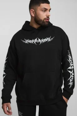 Plus Oversized Gothic Print Hoodie