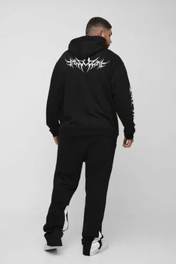 Plus Oversized Gothic Print Hoodie