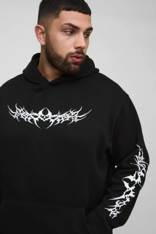 Plus Oversized Gothic Print Hoodie