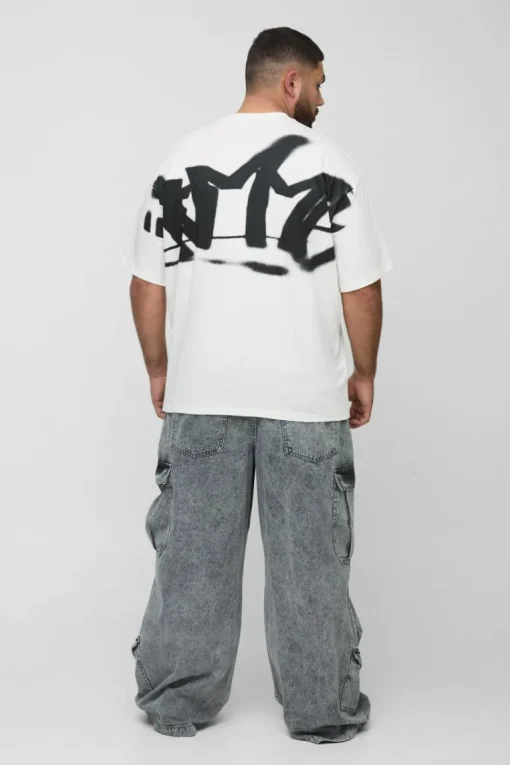 Plus Oversized Homme Graffiti Print Large Scale T-Shirt