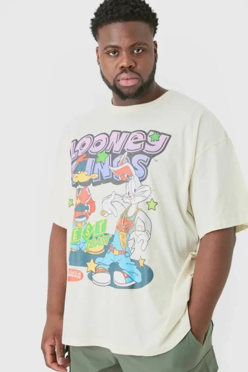 Plus Oversized Looney Tunes License T-shirt Ecru