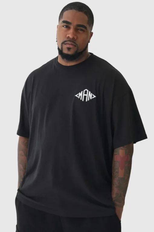 Plus Oversized Man Diamond Embroidered T-shirt In Black