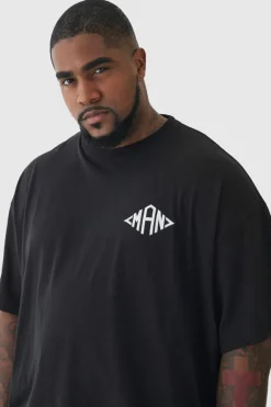 Plus Oversized Man Diamond Embroidered T-shirt In Black