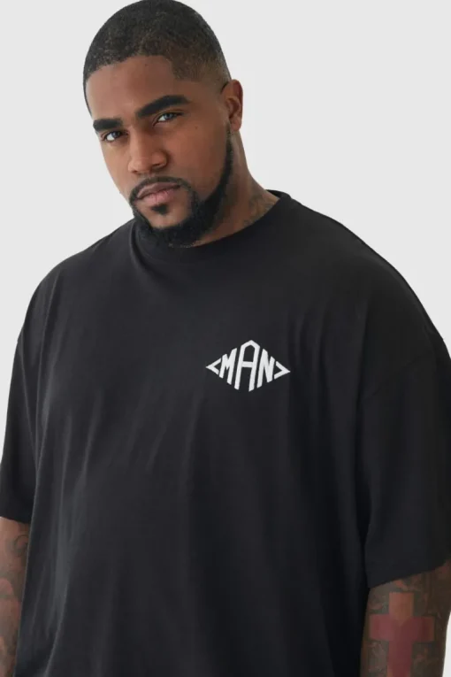 Plus Oversized Man Diamond Embroidered T-shirt In Black