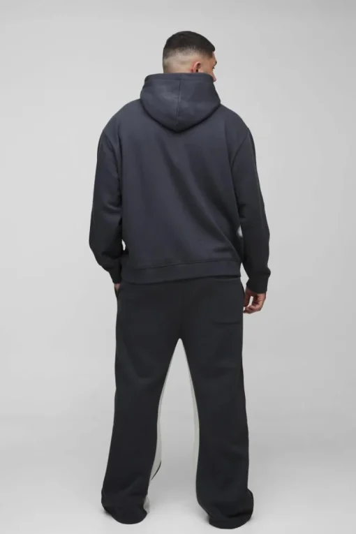 Plus Oversized Man Paint Splatter Hooded Relaxed Flare Tracksuit