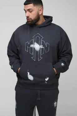 Plus Oversized Man Paint Splatter Hooded Relaxed Flare Tracksuit