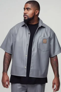 Plus Oversized PU Pocket Detail Shirt