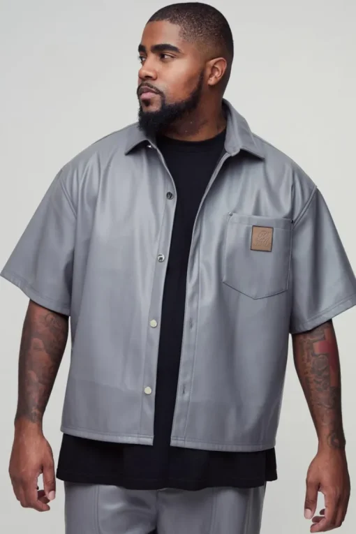 Plus Oversized PU Pocket Detail Shirt