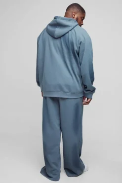 Plus Oversized Raglan Zip Thru Embroidered Spray Wash Hoodie
