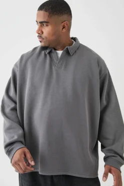 Plus Oversized Revere Rugby Sweatshirt Polo