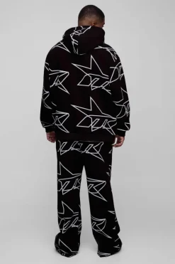 Plus Oversized Star All Over Printed Gusset Flare Hooded Tracksuit