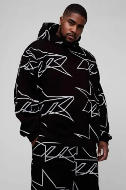 Plus Oversized Star All Over Printed Gusset Flare Hooded Tracksuit