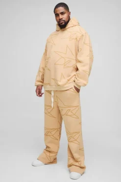 Plus Oversized Star All Over Printed Gusset Flare Hooded Tracksuit