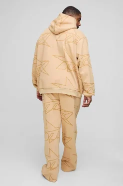 Plus Oversized Star All Over Printed Gusset Flare Hooded Tracksuit