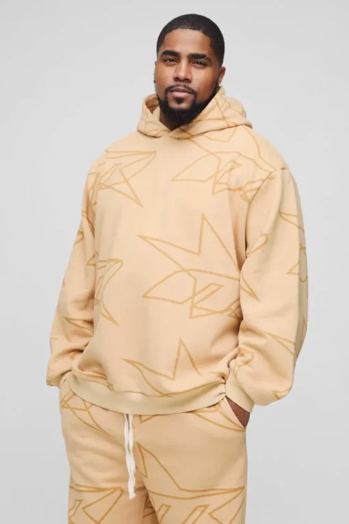 Plus Oversized Star All Over Printed Gusset Flare Hooded Tracksuit