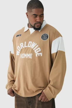 Plus Oversized Worldwide Applique Rugby Polo