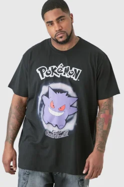 Plus Pokemon Gengar Printed Licensed T-shirt In Black