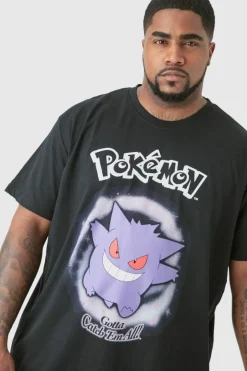 Plus Pokemon Gengar Printed Licensed T-shirt In Black