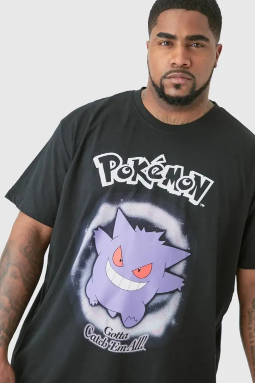 Plus Pokemon Gengar Printed Licensed T-shirt In Black