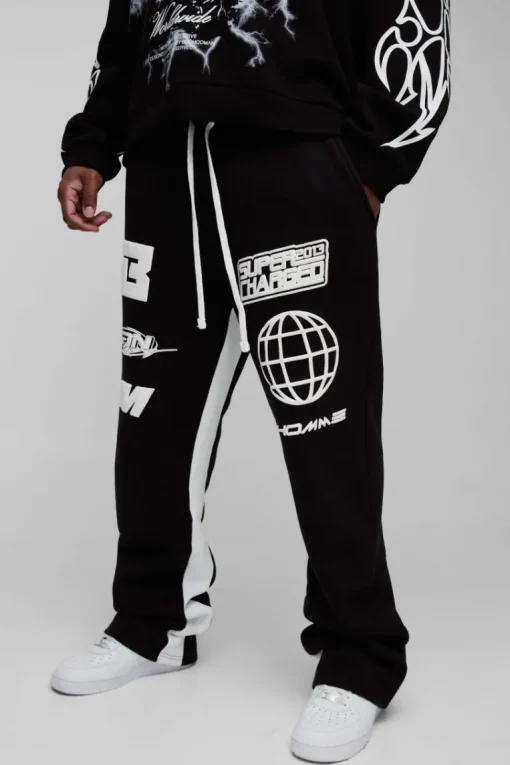 Plus Puff Print Slim Flare Stacked Gusset Jogger