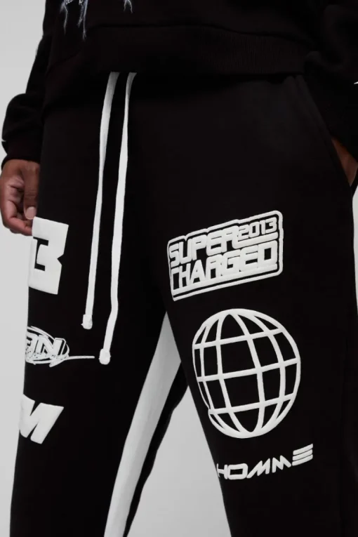 Plus Puff Print Slim Flare Stacked Gusset Jogger
