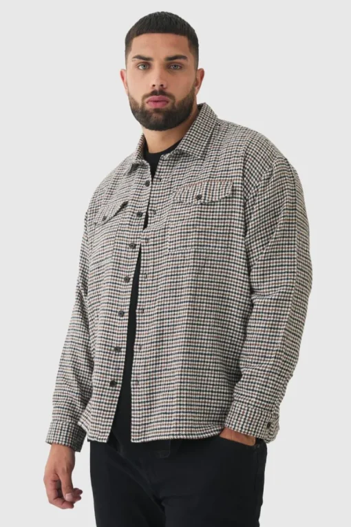 Plus Regular Fit Micro Dogtooth Brushed Shirt
