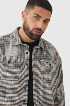Plus Regular Fit Micro Dogtooth Brushed Shirt