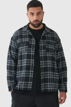 Plus Regular Fit Mono Brushed Checked Shirt