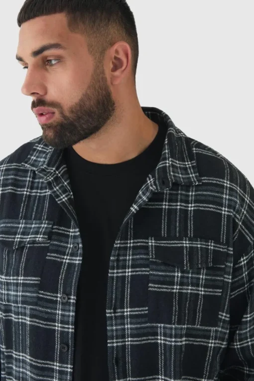 Plus Regular Fit Mono Brushed Checked Shirt
