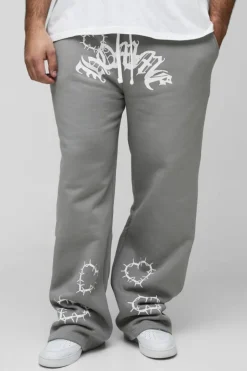 Plus Relaxed Double Waistband Heart Print Jogger