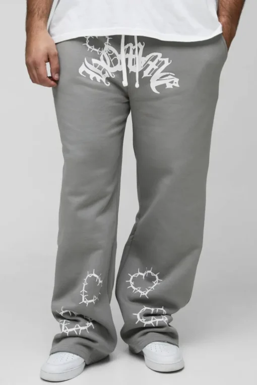 Plus Relaxed Double Waistband Heart Print Jogger