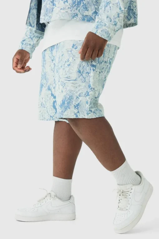 Plus Relaxed Fit Fabric Interest Denim Shorts