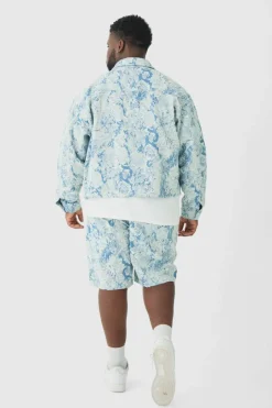 Plus Relaxed Fit Fabric Interest Denim Shorts