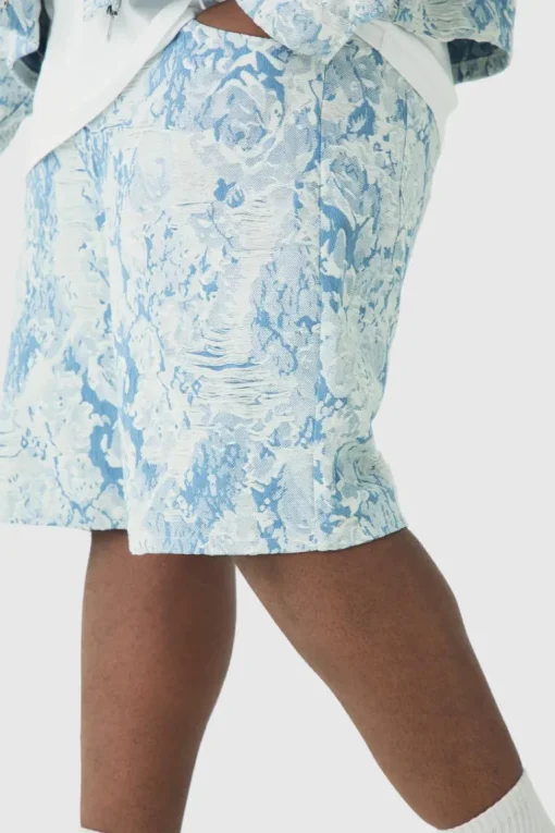 Plus Relaxed Fit Fabric Interest Denim Shorts