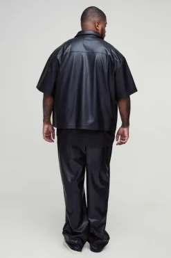 Plus Relaxed Fit Fixed Waistband PU Worker Panel Trousers