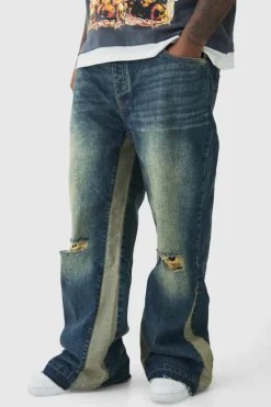Plus Relaxed Rigid Flare Knee Rip Jeans