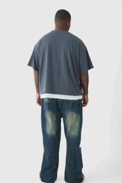 Plus Relaxed Rigid Flare Knee Rip Jeans