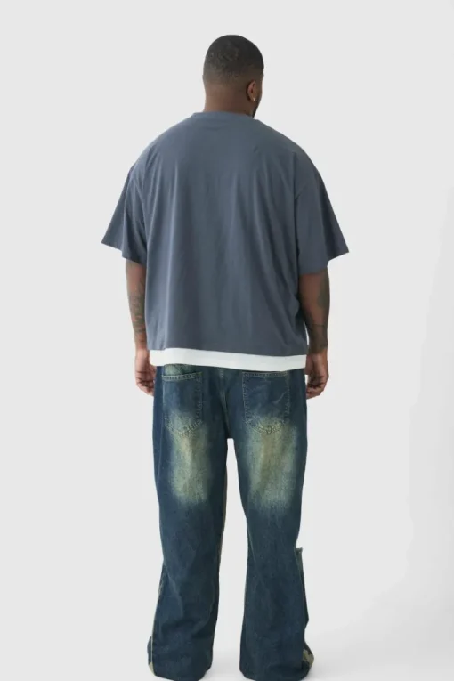 Plus Relaxed Rigid Flare Knee Rip Jeans