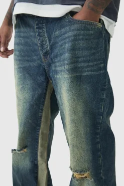 Plus Relaxed Rigid Flare Knee Rip Jeans