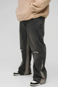 Plus Relaxed Rigid Flare Knee Rip Jeans