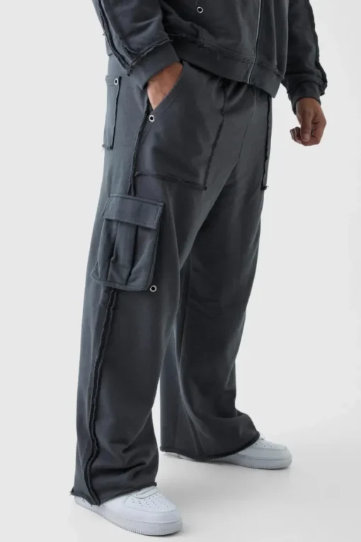 Plus Relaxed Wide Leg Eyelet Detail Cargo Jogger