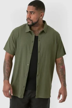Plus Short Sleeve Regular Textured Shirt In Khaki