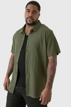 Plus Short Sleeve Regular Textured Shirt In Khaki