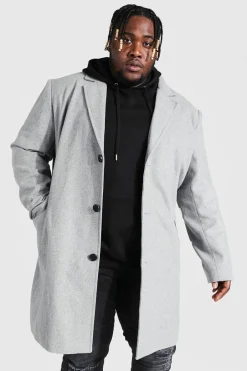 Plus Single Breasted Wool Look Overcoat in Grey